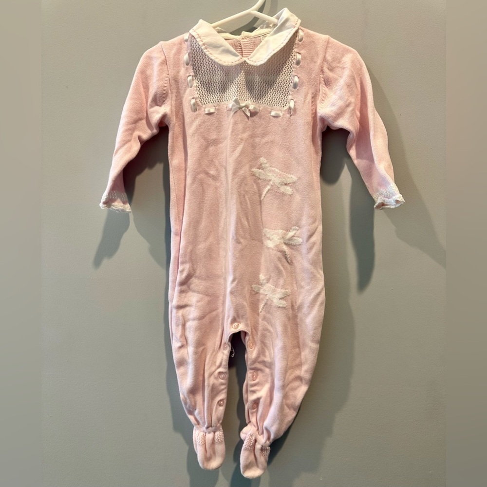 Carriage Boutiques Pink Sweater Knit Baby Footed Romper One Piece Outfit sz 12 m